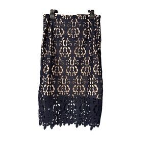 Banana Republic Navy Blue Lace Overlay Pencil‎ Skirt Size 10 Women's